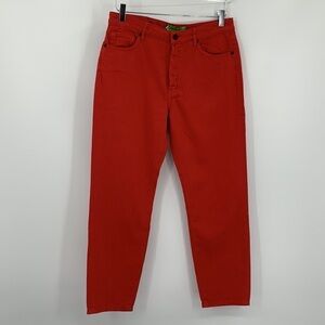 Sandrine Rose button fly Blood red skinny jeans ankle flax denim pants new 30